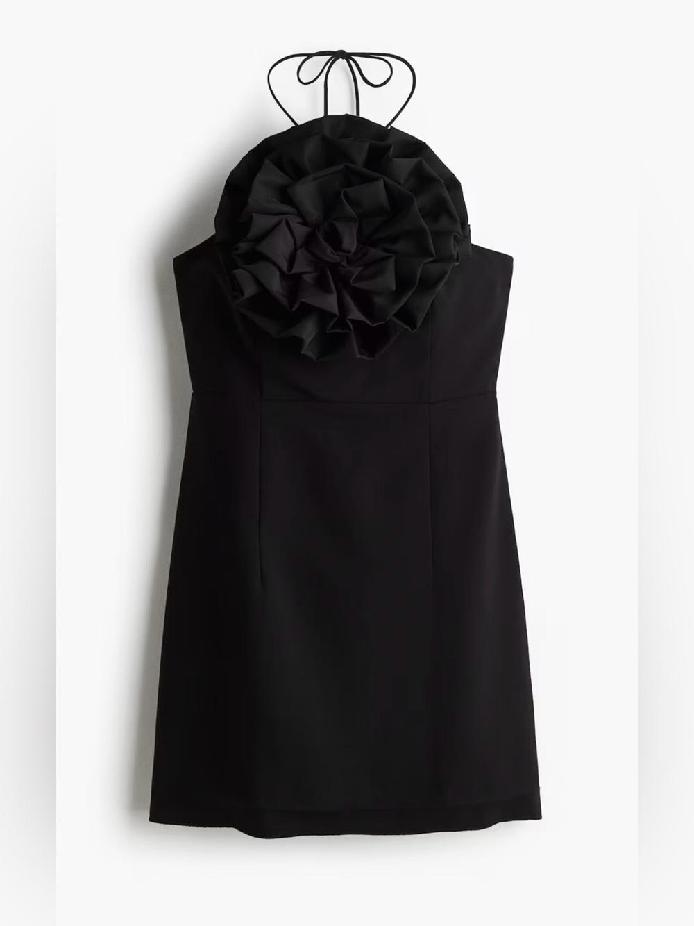 Black Halter Dress with Rosette Detail
